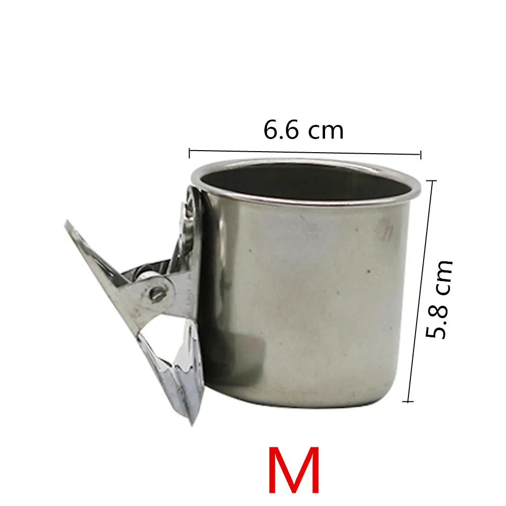 Stainless Steel Bird Feeder Cup with Cage Clip 