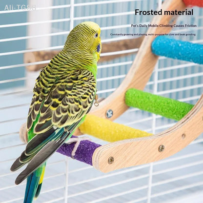 Wooden Climbing Ladder with Claw Grinding Perch for Birds | Bon Bon Bird Toys