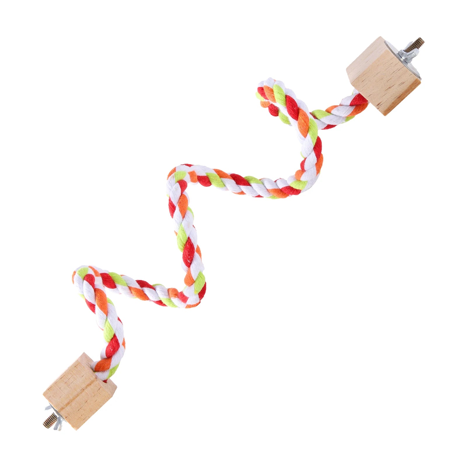 Multicolor Cotton Rope Bird Perch with Wood Block Ends
