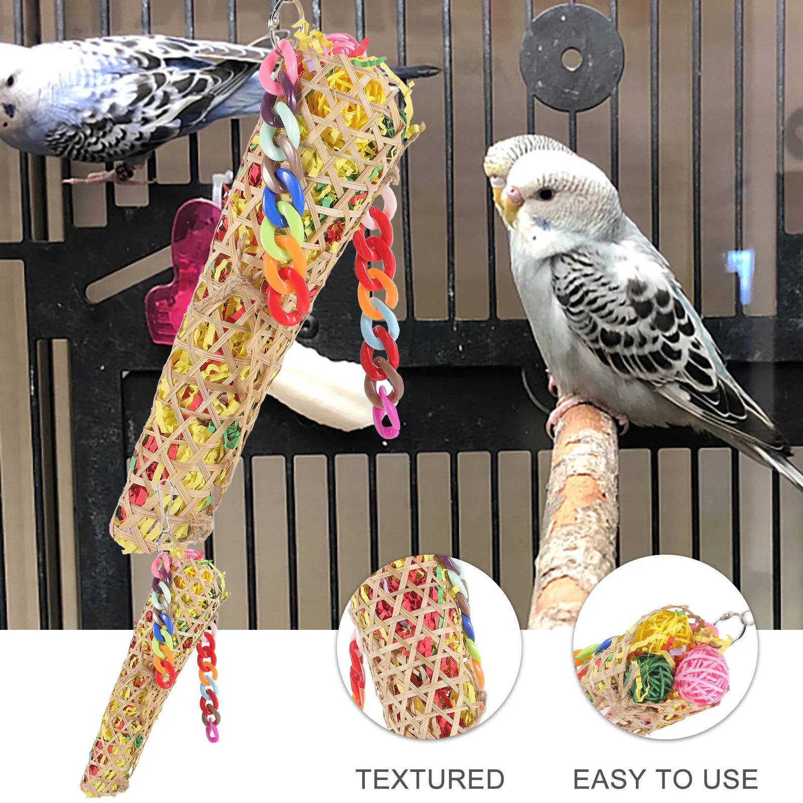 Woven Cone Shreddable Parrot Toy with Chain Rings | Bon Bon Bird Toys