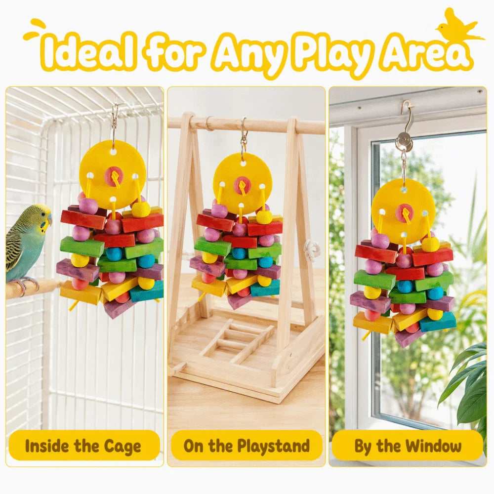 Colorful Stacked Wooden Block Chew Toy for Birds
