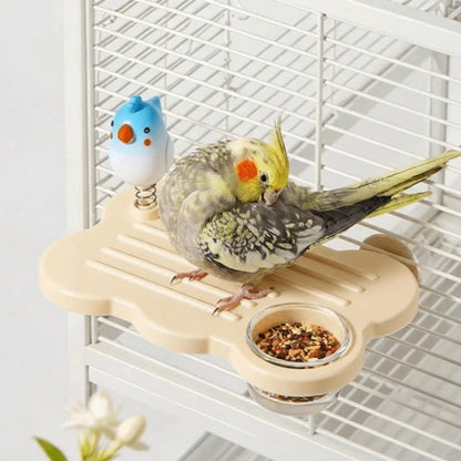 Cloud-Shaped Cage-Mount Bird Perch with Bowl & Play Figurine | Bon Bon Bird Toys
