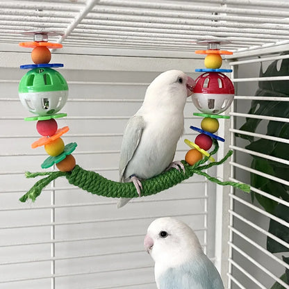 Rope Perch with Bells and Colorful Beads | Bon Bon Bird Toys