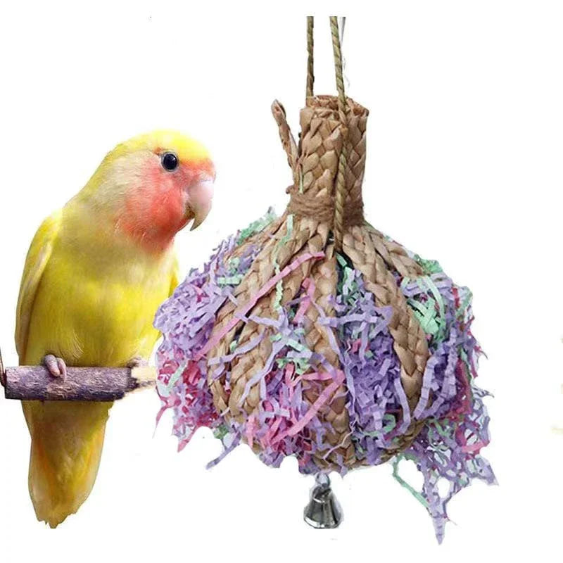 Seagrass Shredding Ball with Paper Fill & Bell | Bon Bon Bird Toys