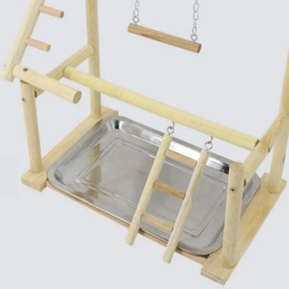 Wooden Bird Play Gym with Ladder & Stainless Steel Cups | Bon Bon Bird Toys