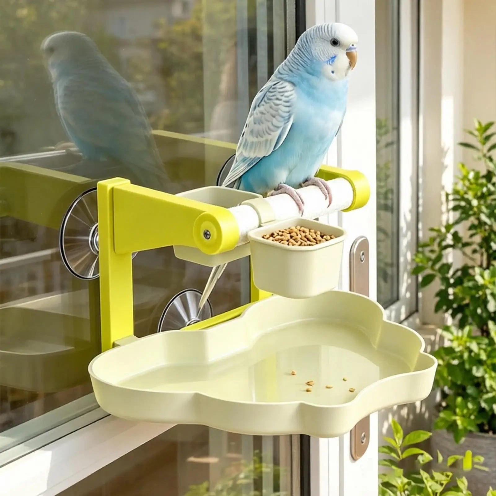 Suction Cup Window Perch & Feeding Station with Waste Basin | Bon Bon …