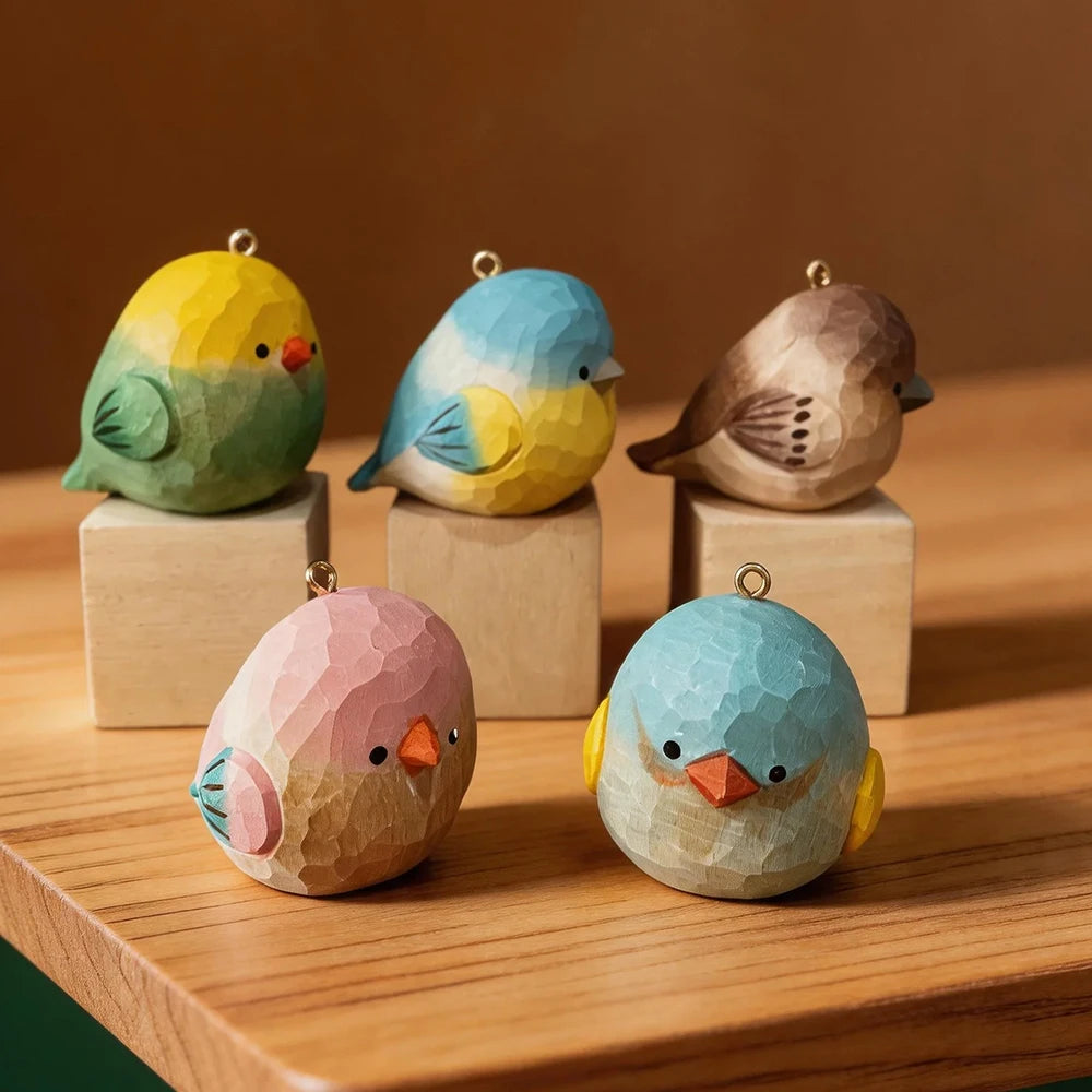 Hand-Carved Wood Bird Keychain | Bon Bon Bird Toys
