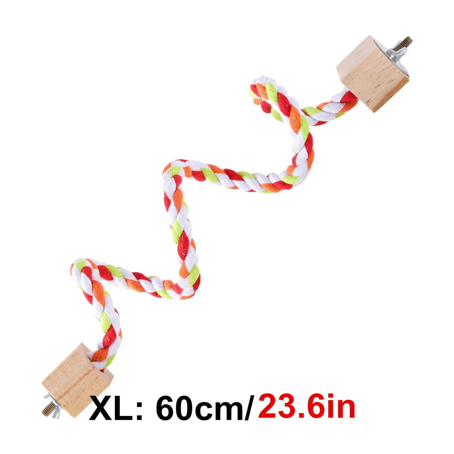 Multicolor Cotton Rope Bird Perch with Wood Block Ends