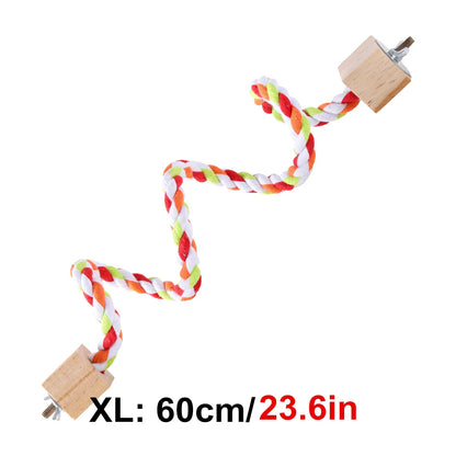 Multicolor Cotton Rope Bird Perch with Wood Block Ends
