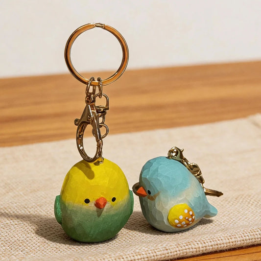 Hand-Carved Wood Bird Keychain | Bon Bon Bird Toys