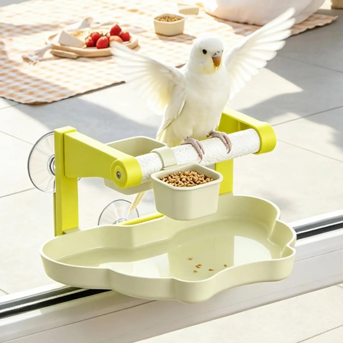 Suction Cup Window Perch & Feeding Station with Waste Basin | Bon Bon …