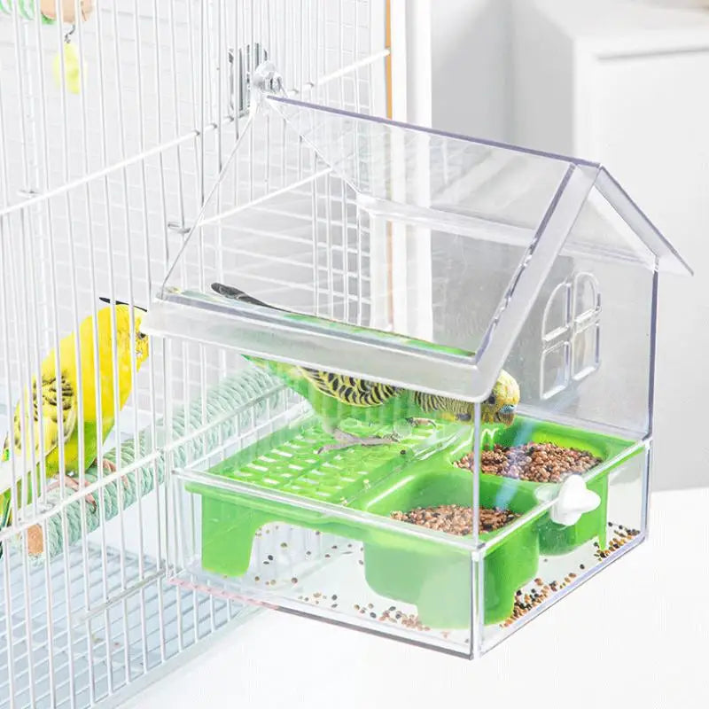 Acrylic House Bird Feeder with Pull-Out Drawer | Bon Bon Bird Toys