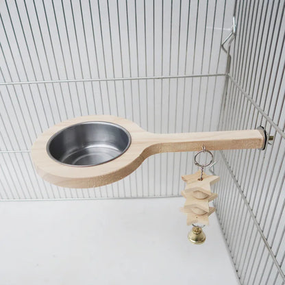 Wooden Perch with Feeding Bowl for Birds | Bon Bon Bird Toys