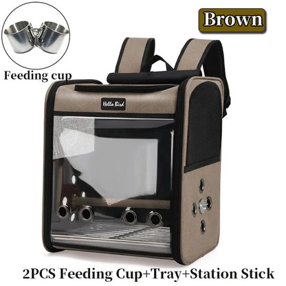 Bird Travel Backpack Carrier with Perch and Feeding Cups