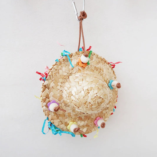 Woven Straw Sombrero Chew & Shred Toy for Birds