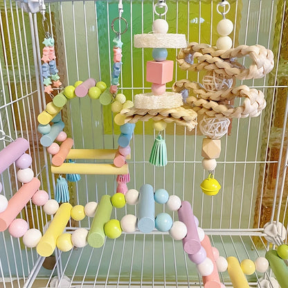 Pastel Wood Bird Cage Toys & Accessories | Bon Bon Bird Toys
