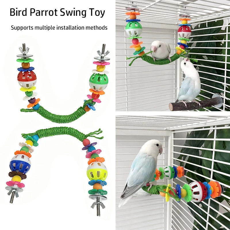 Rope Perch with Bells and Colorful Beads | Bon Bon Bird Toys