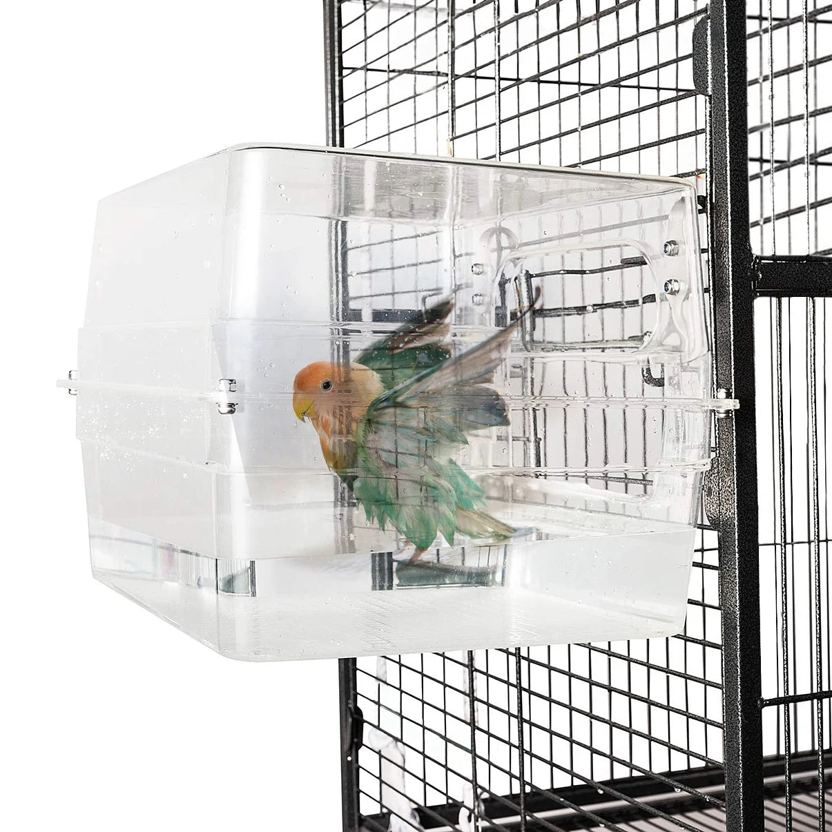 Large Transparent Bird Bath for Cage — 13x11x8 Inches