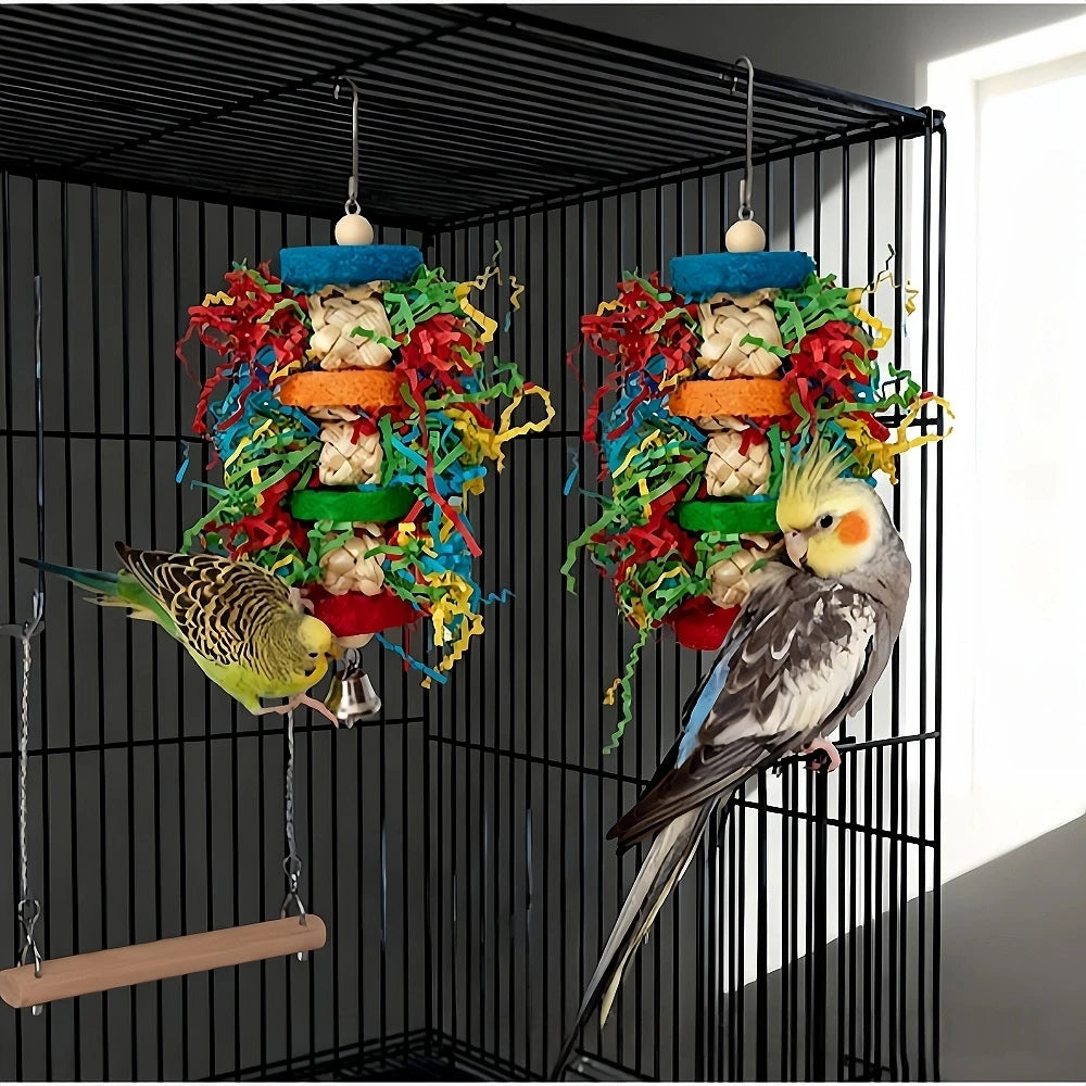 Colorful Paper & Loofah Shredder Toy for Birds