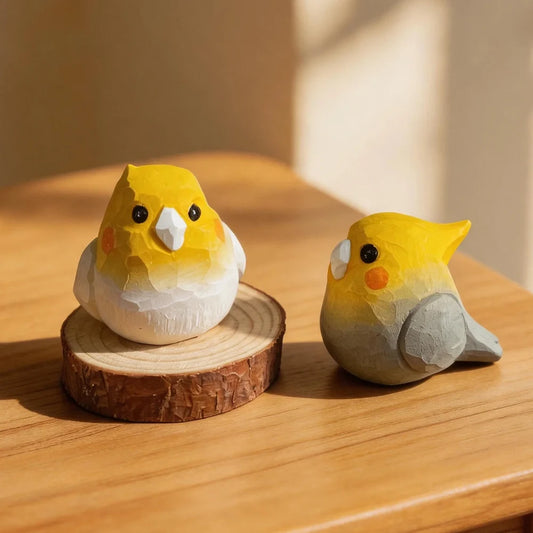 Hand-Carved Cockatiel Figurine | Bon Bon Bird Toys