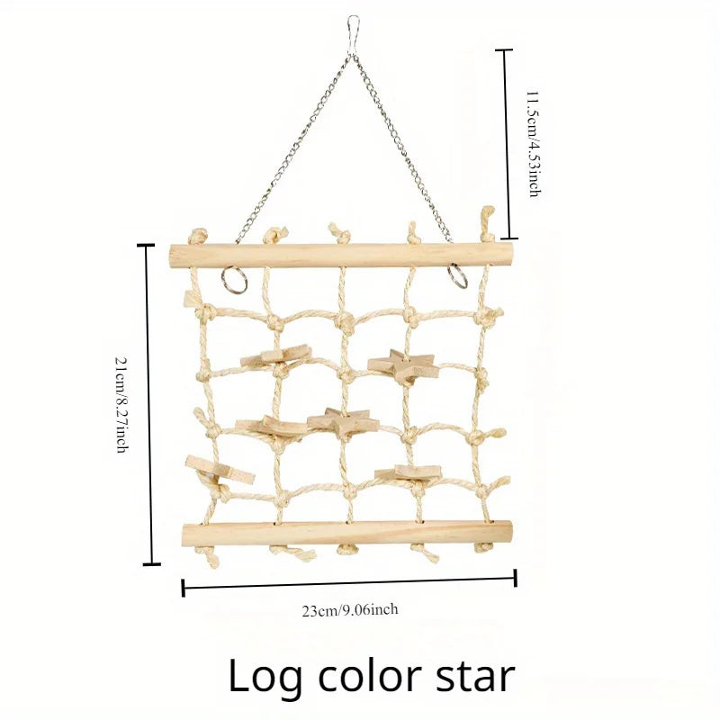 Wooden Star Climbing Net & Swing for Birds | Bon Bon Bird Toys