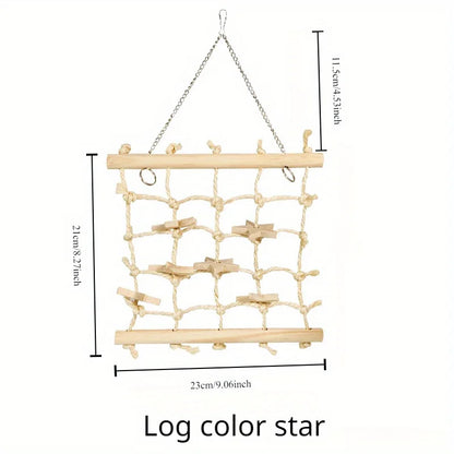 Wooden Star Climbing Net & Swing for Birds | Bon Bon Bird Toys