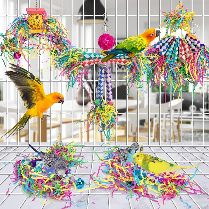 5 Piece Crinkle Paper Shredding Toy Set for Birds | Bon Bon Bird Toys