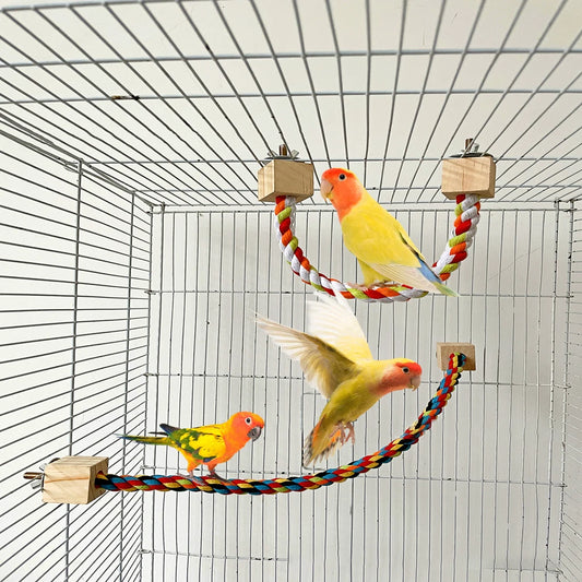Multicolor Cotton Rope Bird Perch with Wood Block Ends