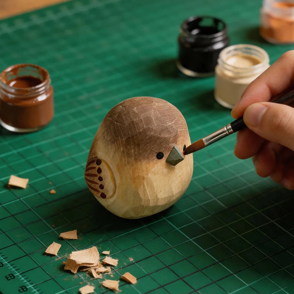 Hand-Carved Wood Bird Keychain | Bon Bon Bird Toys