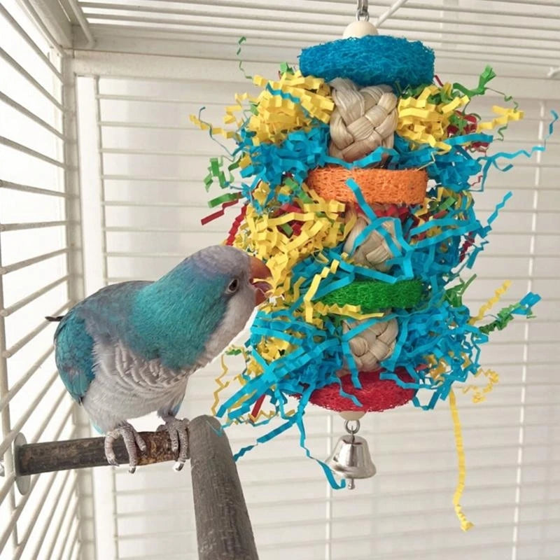 Colorful Paper & Loofah Shredder Toy for Birds | Bon Bon Bird Toys