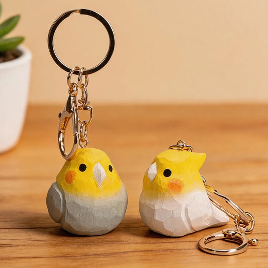 Hand-Carved Wood Cockatiel Keychain | Bon Bon Bird Toys