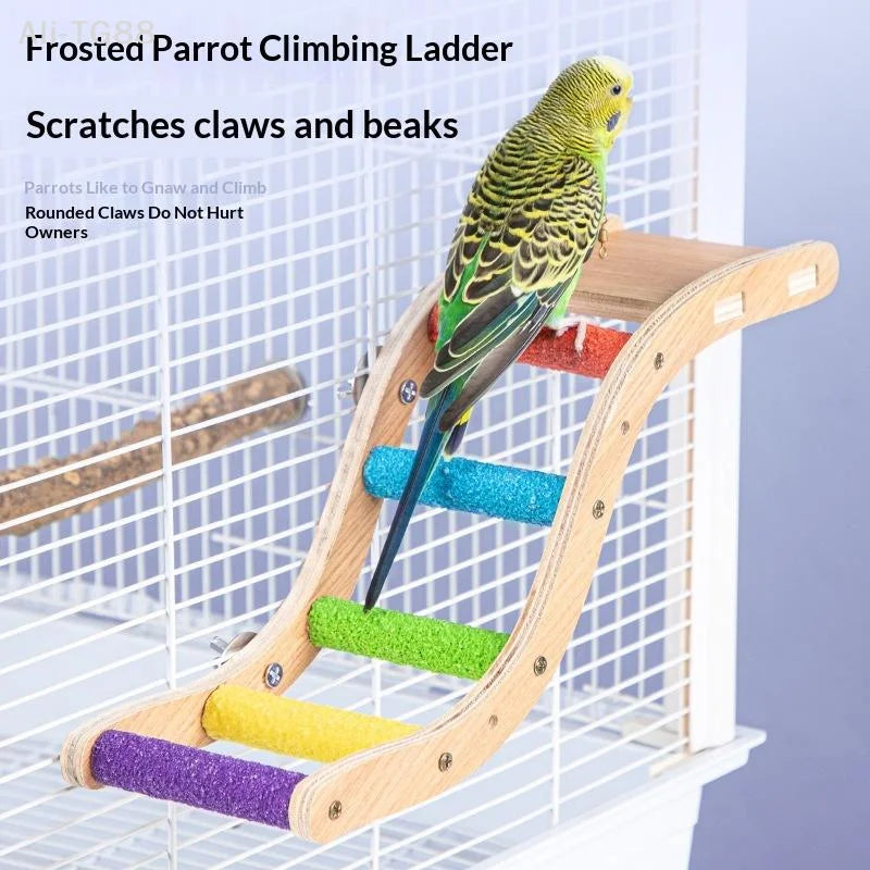 Wooden Climbing Ladder with Claw Grinding Perch for Birds | Bon Bon Bird Toys