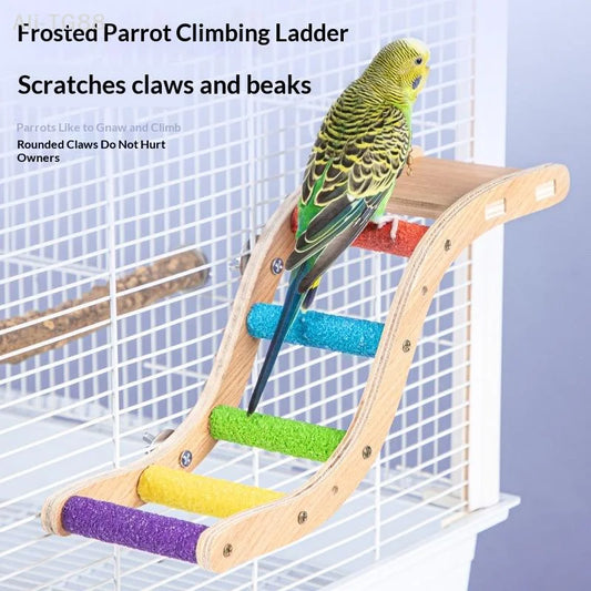 Wooden Climbing Ladder with Claw Grinding Perch for Birds | Bon Bon Bird Toys