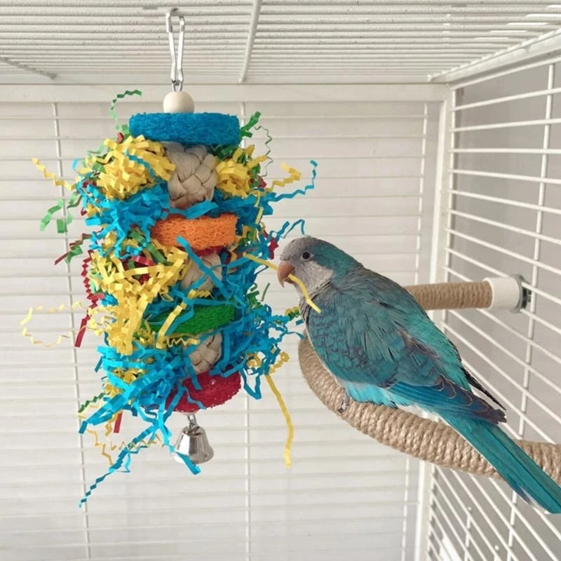 Colorful Paper & Loofah Shredder Toy for Birds | Bon Bon Bird Toys