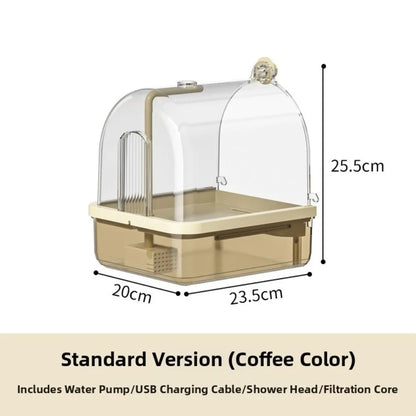 Clear Dome Bird Bath with Auto Water Circulation | Bon Bon Bird Toys
