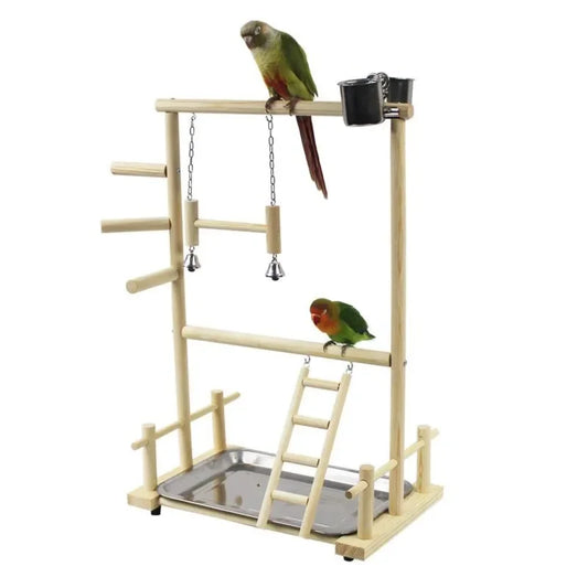 Wooden Bird Play Gym with Ladder, Swing & Feeding Cups | Bon Bon Bird Toys
