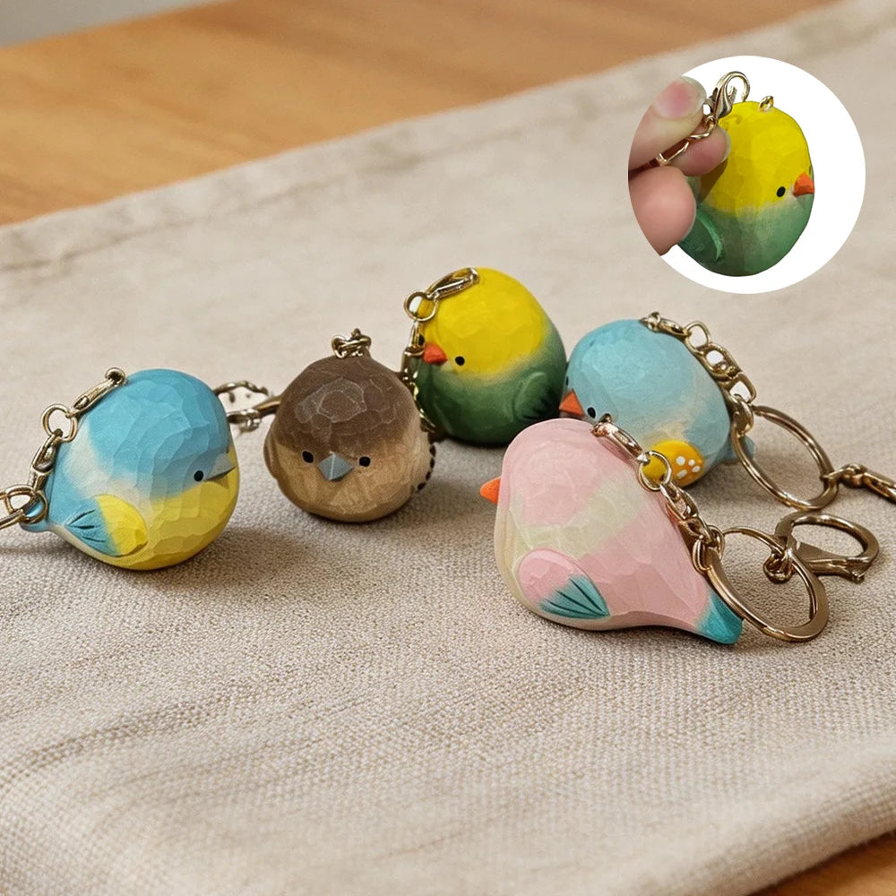 Hand-Carved Wood Bird Keychain | Bon Bon Bird Toys