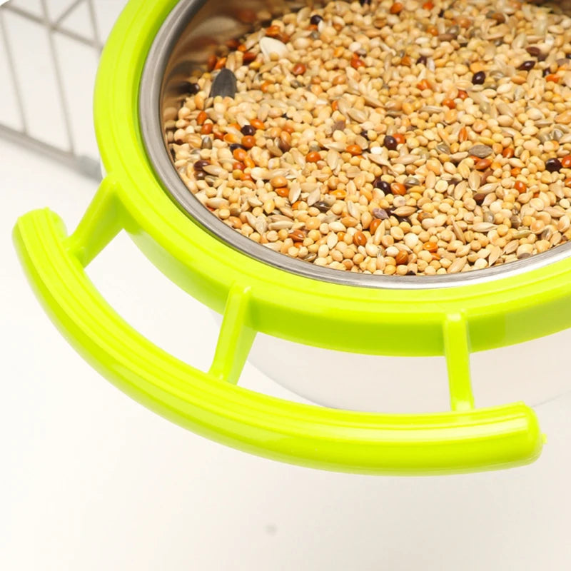 Stainless Steel Bird Bowl with Cage Clip Holder
