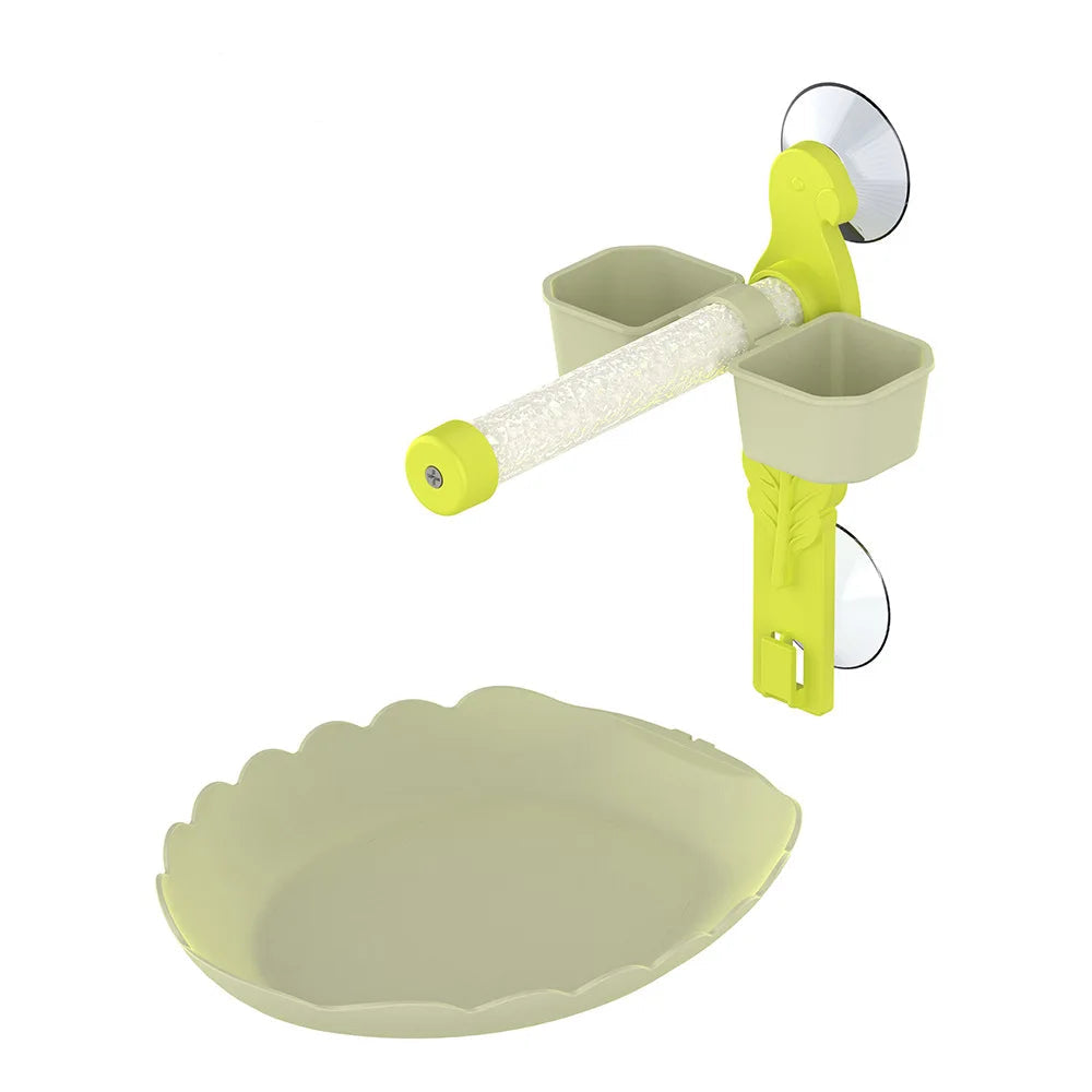 Suction Cup Window Perch with Feeder Dish & Toy | Bon Bon Bird Toys
