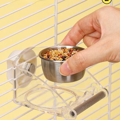Stainless Steel Cage-Mount Bird Food Bowl | Bon Bon Bird Toys