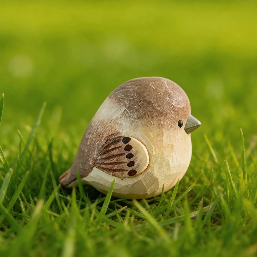 Hand-Carved Sparrow Figurine | Bon Bon Bird Toys