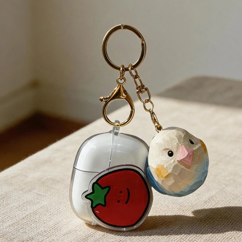 Hand-Carved Wood Lovebird Keychain | Bon Bon Bird Toys