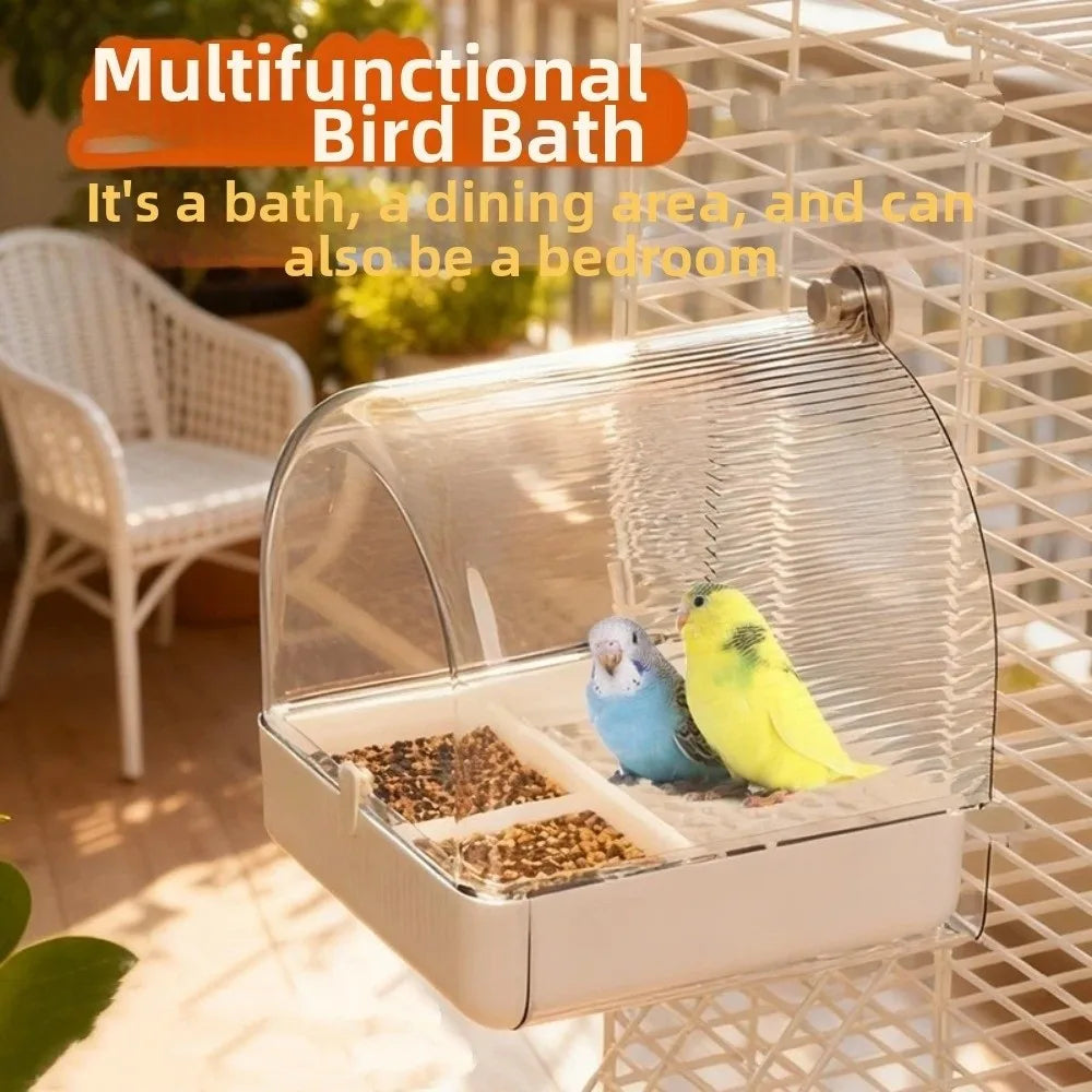 Transparent Bird Bath and Feeder with Dome Cover | Bon Bon Bird Toys
