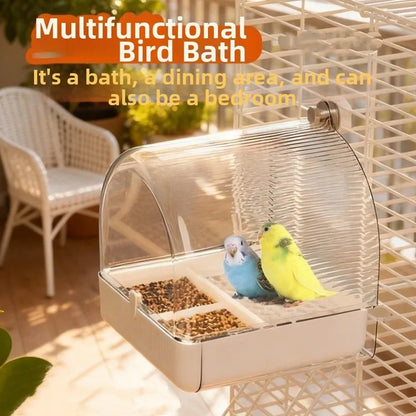Transparent Bird Bath and Feeder with Dome Cover | Bon Bon Bird Toys