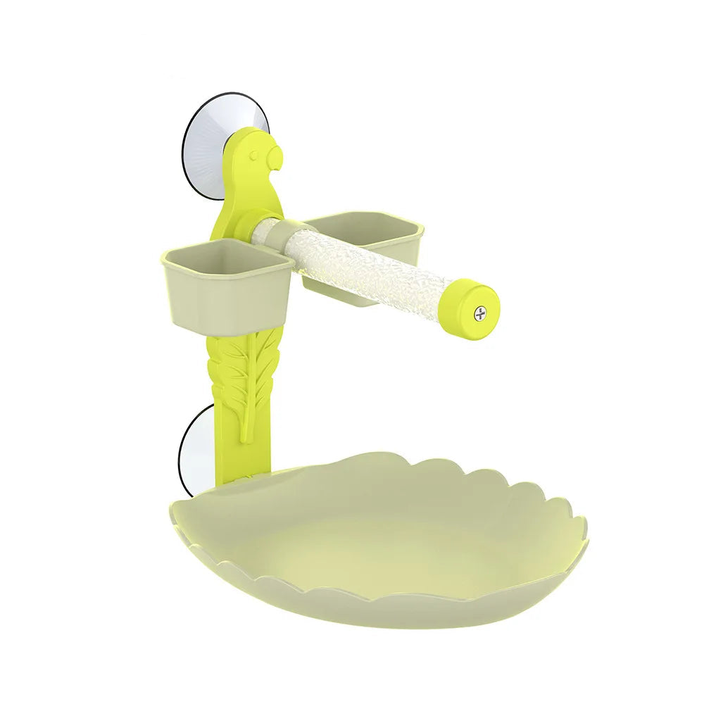 Suction Cup Window Perch with Feeder Dish & Toy | Bon Bon Bird Toys