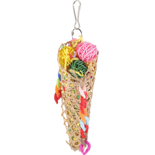 Woven Cone Shreddable Parrot Toy with Chain Rings | Bon Bon Bird Toys