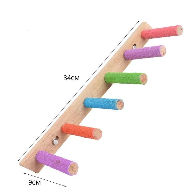 Wooden Climbing Ladder with Claw Grinding Perch for Birds | Bon Bon Bird Toys