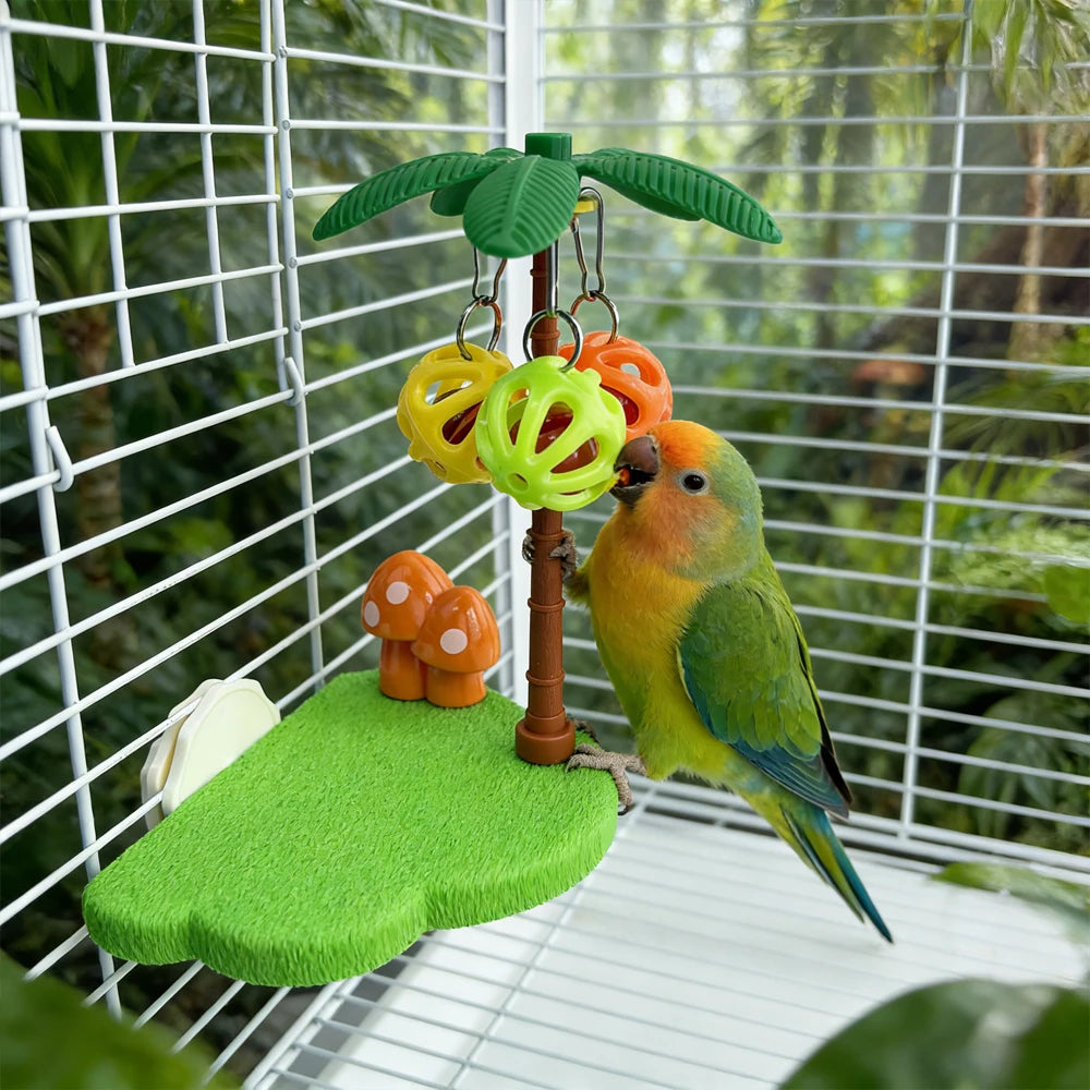 Palm Tree Bird Perch Stand with Foraging Balls | Bon Bon Bird Toys