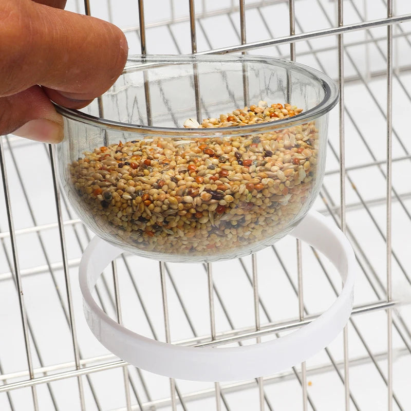 Transparent Cage-Mount Bird Feeding Bowl