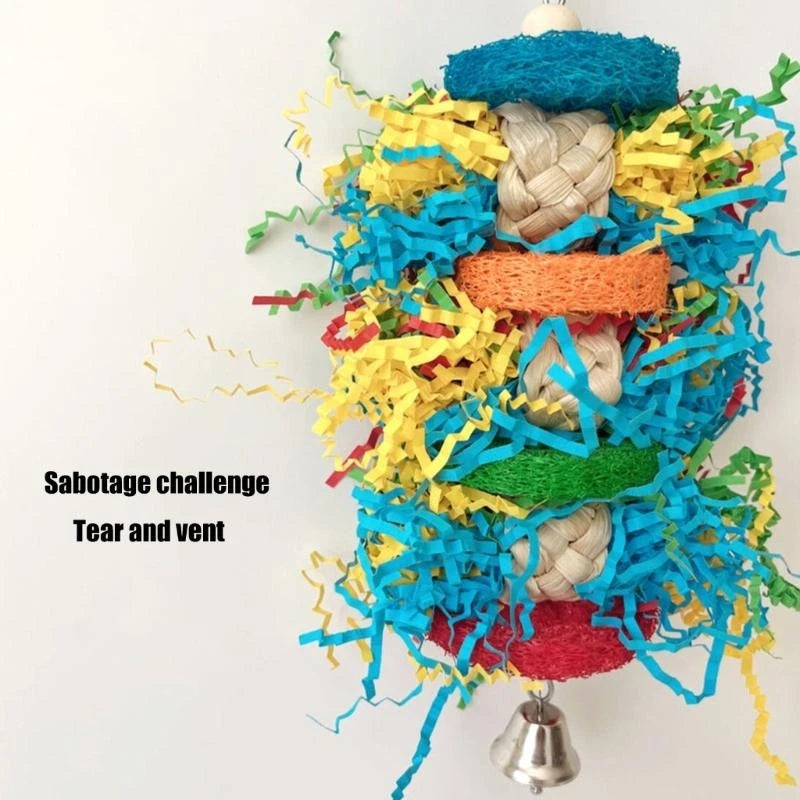 Colorful Paper & Loofah Shredder Toy for Birds | Bon Bon Bird Toys